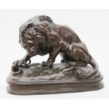 Barye, Antoine Louis (1796 Paris 1875), nachMit Schlange kämpfender Löwe - "Lion au serpent".