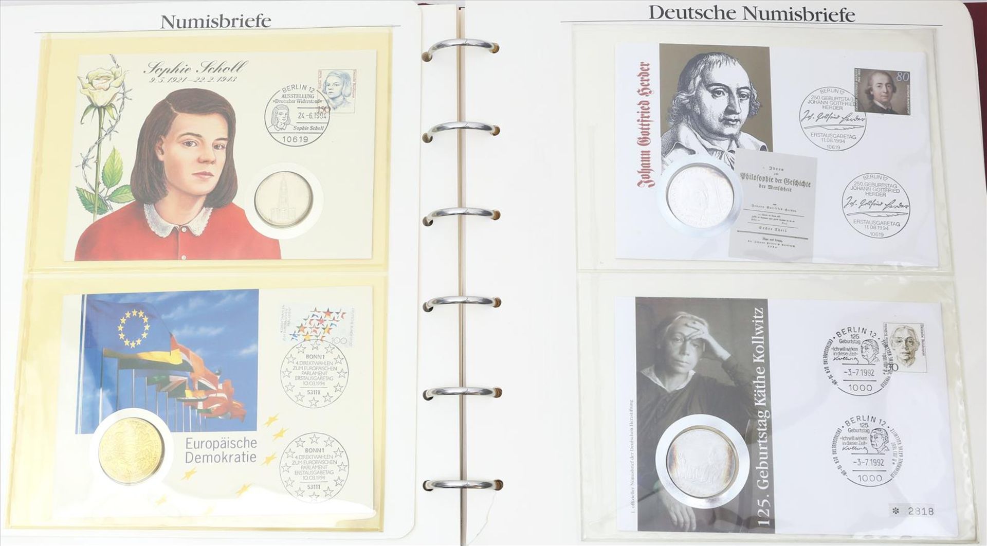 Album mit 44 deutschen Numisbriefen, 1994-1998.Über 200 DM Nennwert der enthaltenen DM-