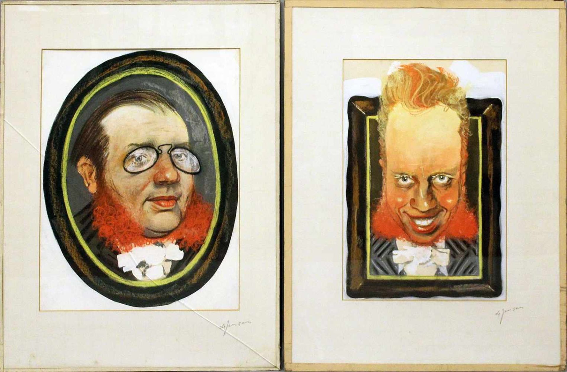 Jensen, Ole (1924 Stockholm - Berlin 1977)2 Arbeiten mit Portraits. Mischtechnik, je auf PP.