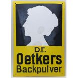 Emailleschild "Dr. Oetkers Backpulver".Rest. Um 1900. D. 49x 32,5 cm.