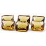 Sechs Citrine, zus. 53 ct.Je achteckig im Checkerboardcut facettiert. Honigfarben.