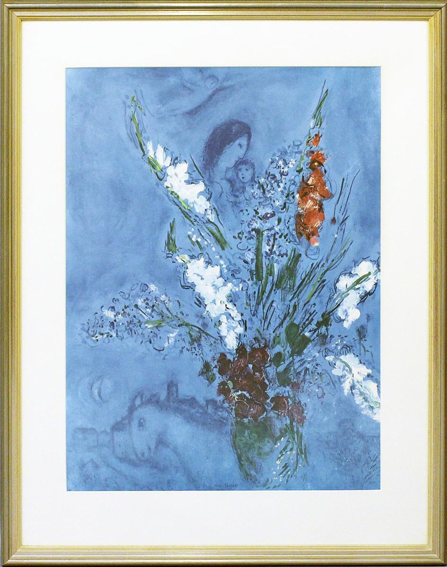 Chagall, Marc (1887-1985), nachBlumenstrauß vor blauer Madonna. Kunstdruck. 70x 50 cm. PP., R.