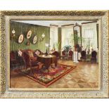 Unbekannter Maler (20. Jh.)Blick in einen Biedermeier-Salon. Öl/Lwd., re. u. sign. 48x 62 cm.