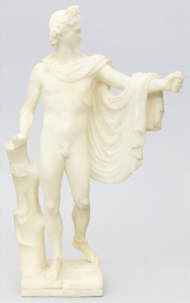 Skulptur "Apollo von Belvedere".Alabaster (besch./einfach rep.). 1. Hälfte 20. Jh. H. 35 cm.