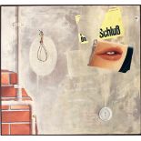 Feligner, H. (um 1977)Fotorealistische Darstellung einer Hauswand mit Kussmund. Öl/Lwd. (Kratzer),