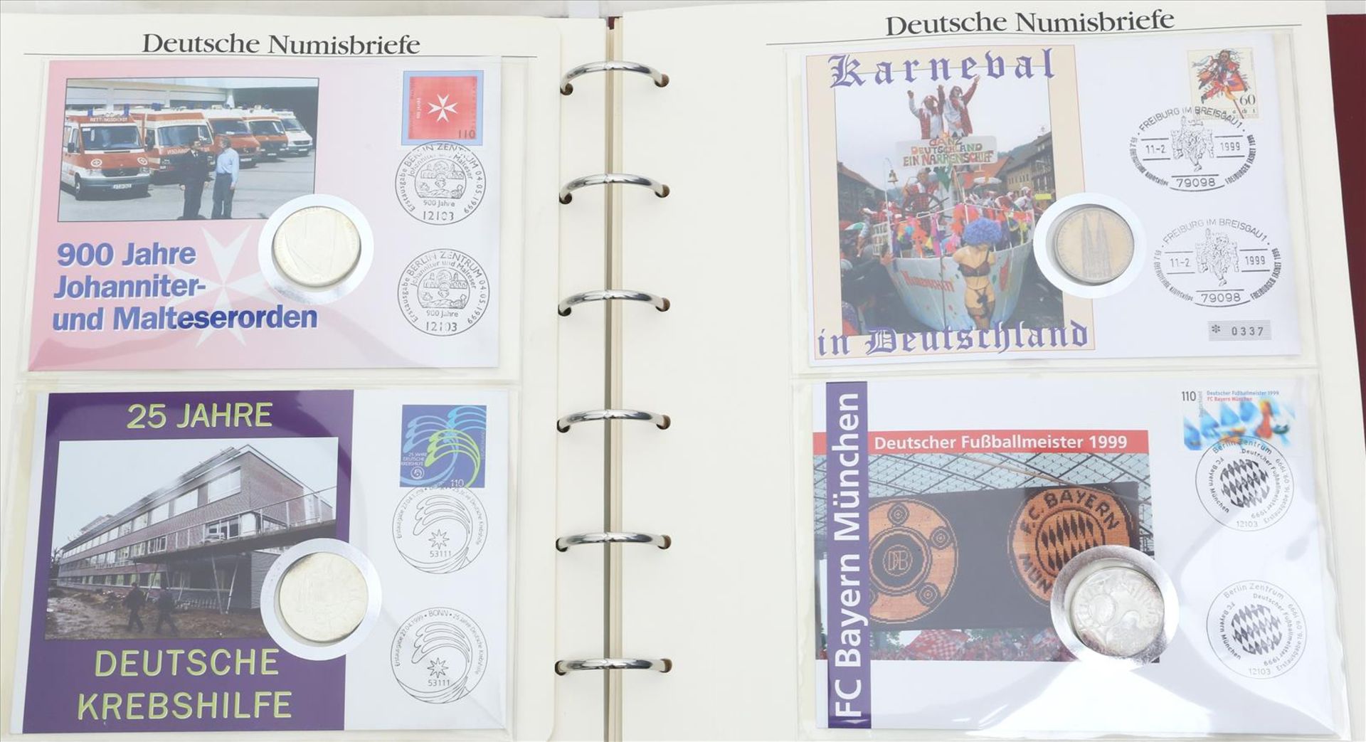 Album mit 50 deutschen Numisbriefen, 1996-2000.Über 300 DM Nennwert der enthaltenen DM-