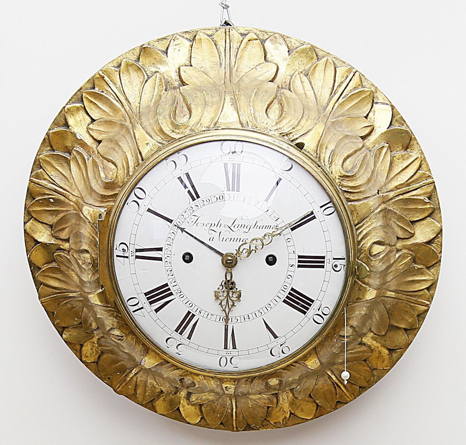 Klassizistische Wanduhr mit Kalender, "Joseph Langhammer à Vienna".