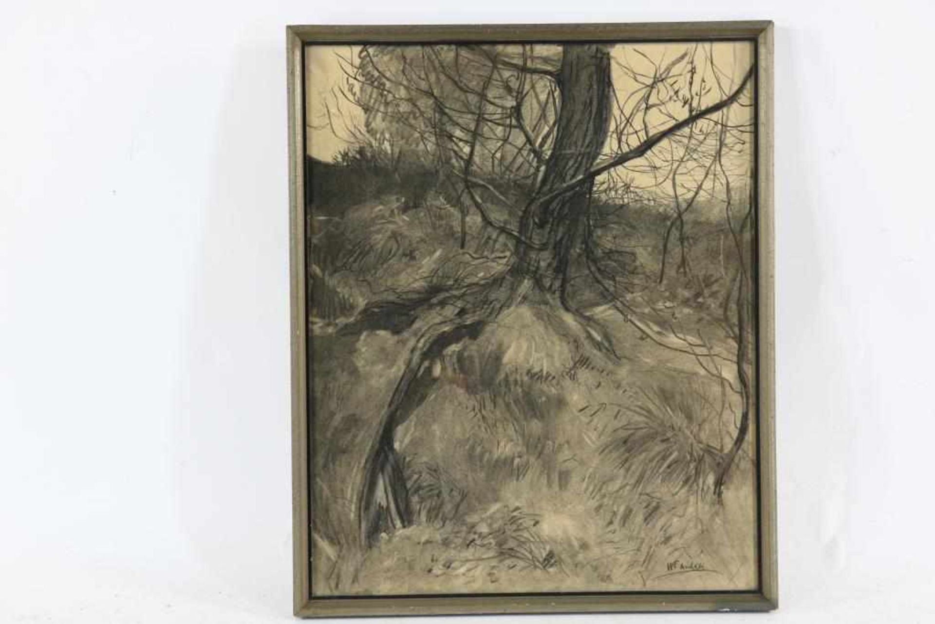 ANDREA, WILLEM FREDERIK (1875-1952), ges. r.o., 'Blaricumseheide', zwartkrijttekening 48 x 39 cm. - Bild 2 aus 3