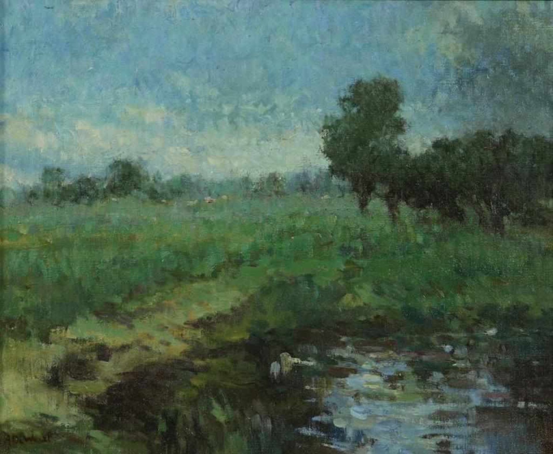 DEWEERDT, ARMAND (1890-1982), ges. l.o., landschap, marouflé 38 x 46 cm.<