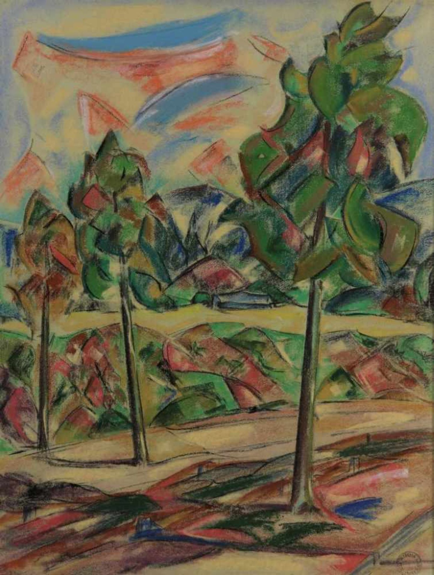 GESTEL LEO (1881-1944), with studio stamp l.r., landscape with trees, crayon 61 x 47 cm.