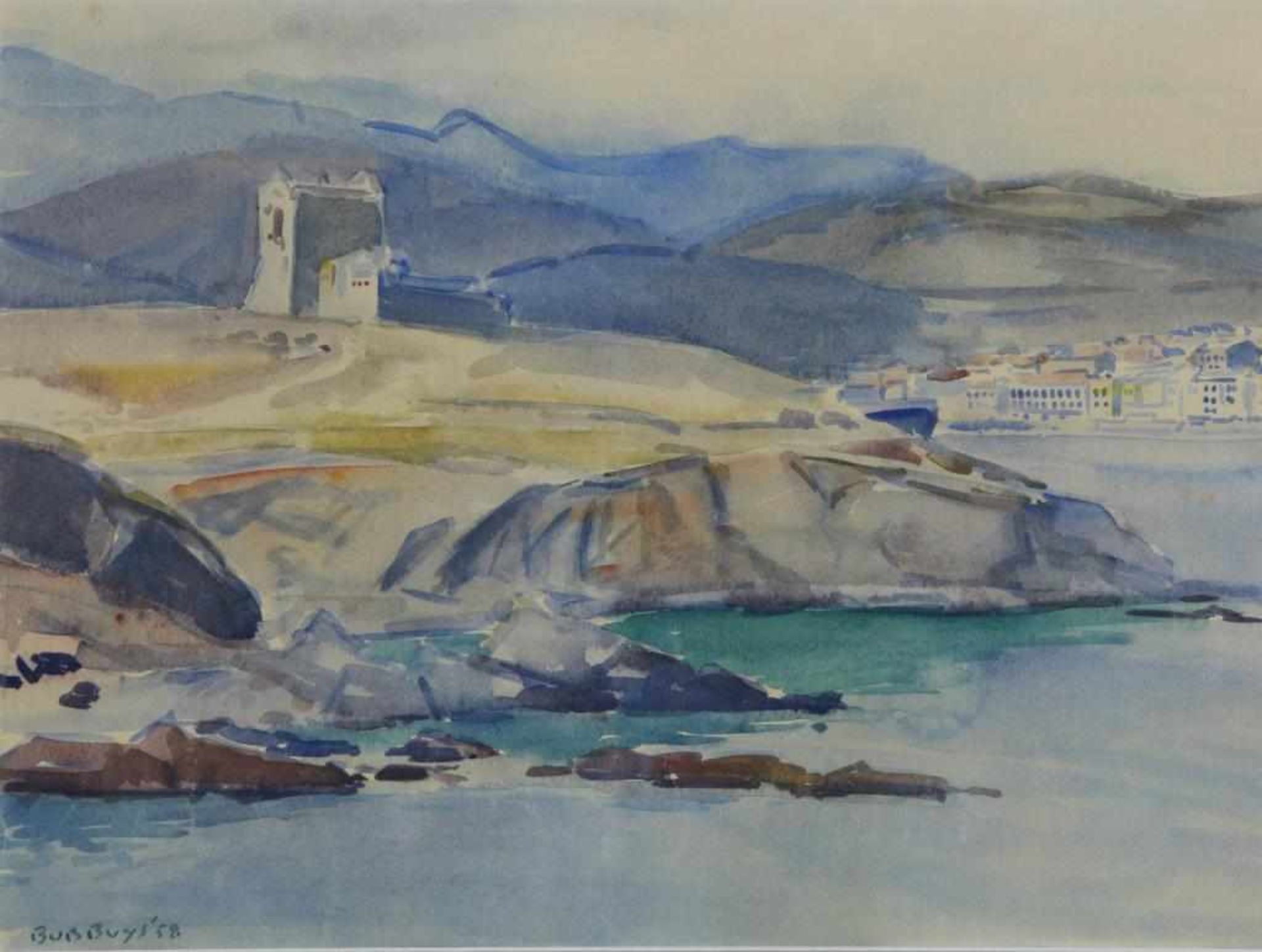 BUIJS BOB (1912-1970), ges. en gedat. '58 l.o., 'Fort Port Vendres', aquarel 35 x 47 cm.