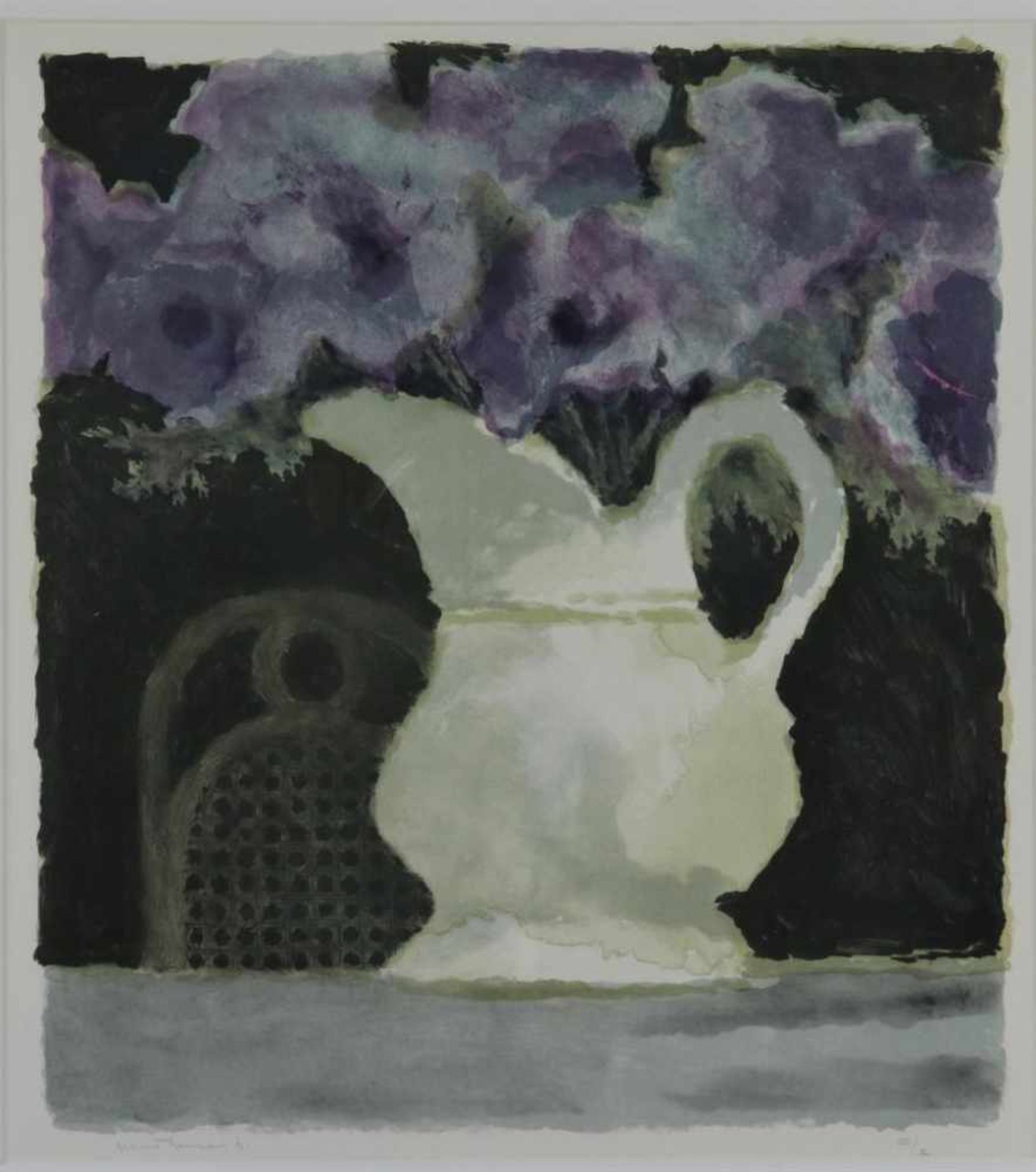 Kempers, Mart, signed, flowers in a jug, lithograph 52 x 48 cm.