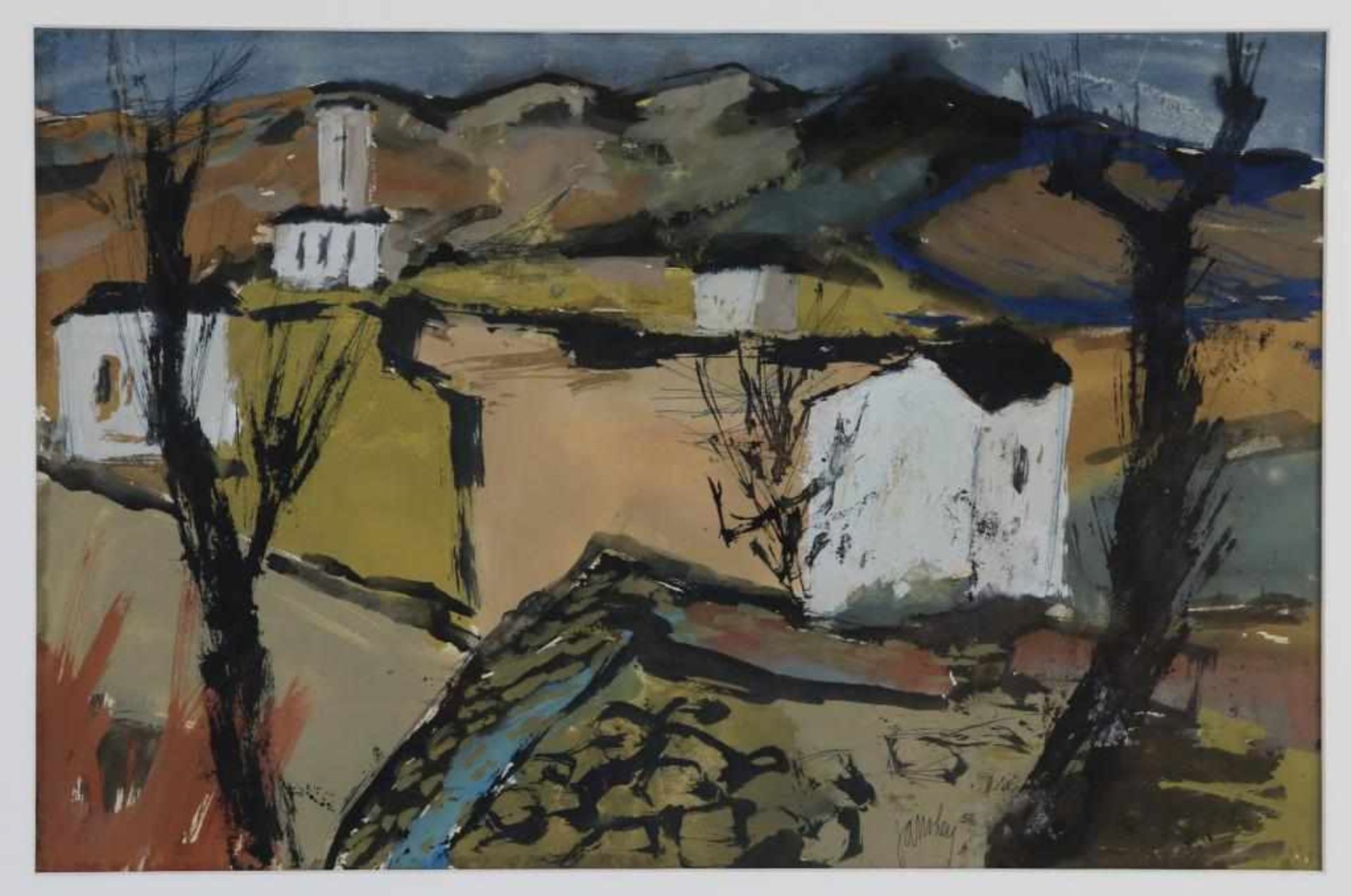 Heel, Jan van, signed, Spanish hills, gouache 31 x 48 cm.