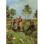 Horrix, Hendrik Mattheus (1845-1923), Girls and boy in Zeeland, canvas 68 x 49 cm.