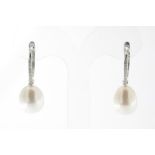 A pair of white gold earrings and pearl and brilliants 750/000