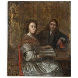 Unknown, unsigned 17th century, man and woman at the table, oil on panel 37 x 31 cm.