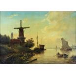 NUYEN, W.J.J., ges. r.o., landschap met molen aan vaart, paneel 47 x 67 cm.