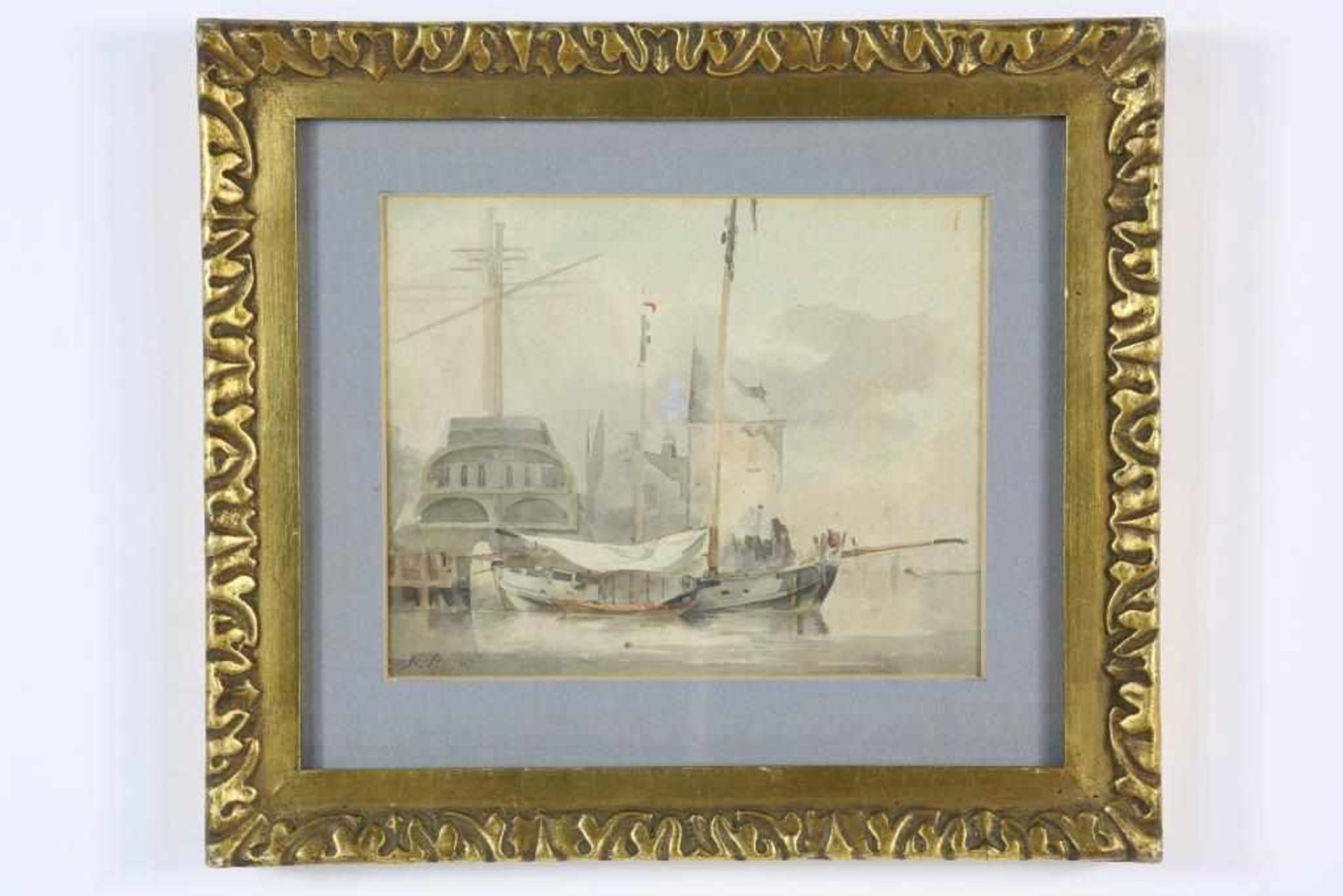 RIEGEN NICOLAAS (1827-1889), gemon. N.R. en gedat. 47 l.o., havengezicht, aquarel 15 x 18 cm. - Bild 2 aus 5