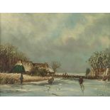 Hendriks, met sign. l.o. winterlandschap, paneel 17 x 23 cm.