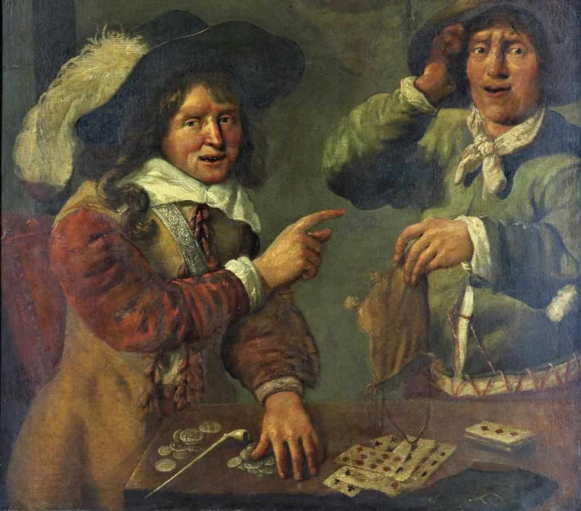 Unknown, unsigned 17th century, card players, oil on canvas 81 x 92 cm. -relined-