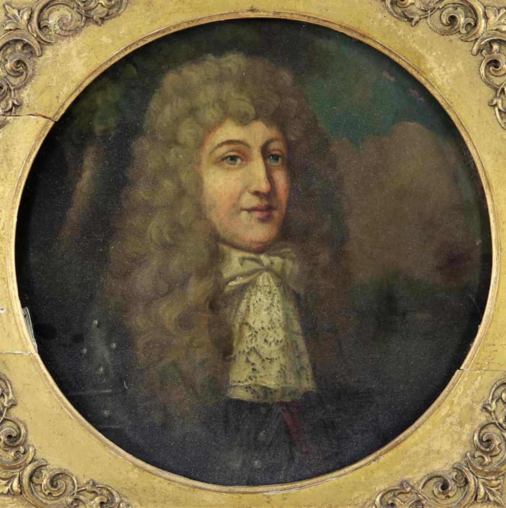 Unknown, 18th century, portrait of man with wig, round painting on copper diam. 24 cm.