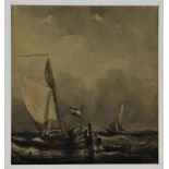 Schotel, Johannes Christiaan, signed, boats at sea, watercolor 29 x 27 cm.