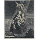 REMBRANDT, naar, Johan Jacob Hertel, in de eerste staat De kruisafname, ets 52 x 40 cm.