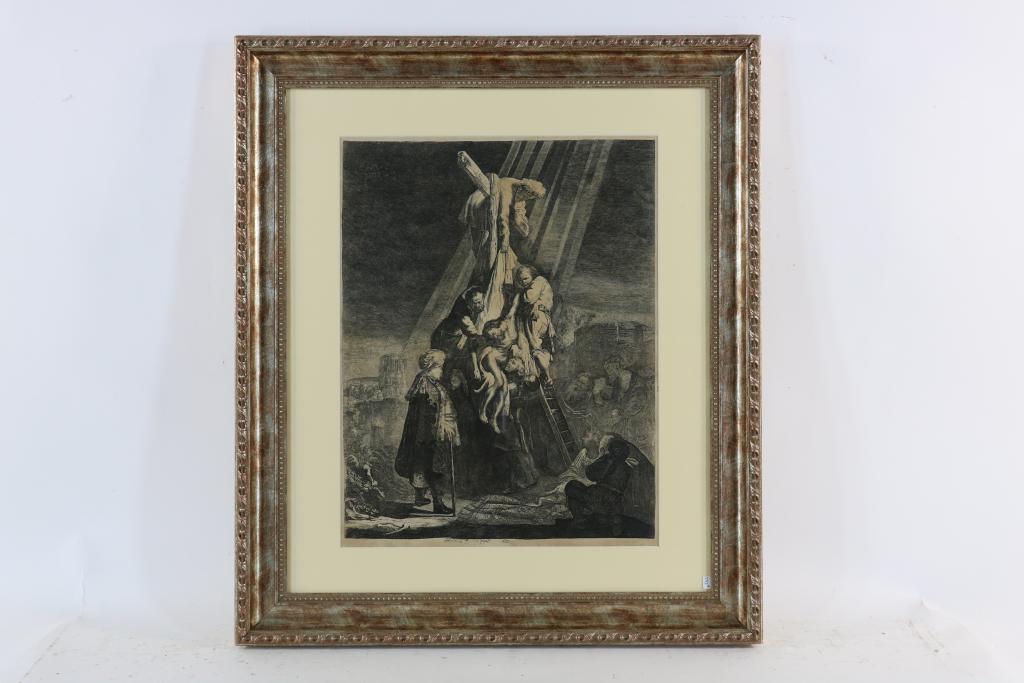 REMBRANDT, naar, Johan Jacob Hertel, in de eerste staat De kruisafname, ets 52 x 40 cm. - Image 2 of 4