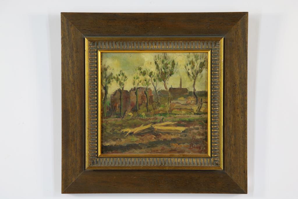 KRUG JOHANNES (1890-1977), ges. r.o. landschap met ruïne, board 22 x 22 cm.< - Image 2 of 3