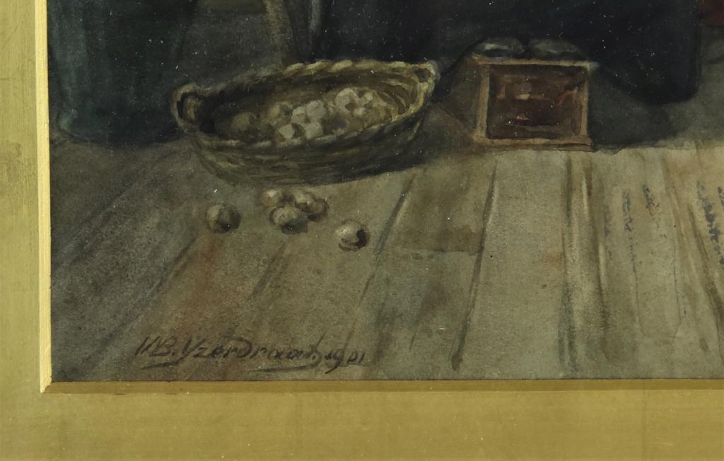 Ijzerdraad, Willem Bernardus, signed, Volendam interior, watercolor 34 x 25 cm. - Image 3 of 4