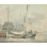 RIEGEN NICOLAAS (1827-1889), gemon. N.R. en gedat. 47 l.o., havengezicht, aquarel 15 x 18 cm.