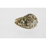 A yellow gold ring with diamonds and emaille, 585/000, w. 7gr. size 17