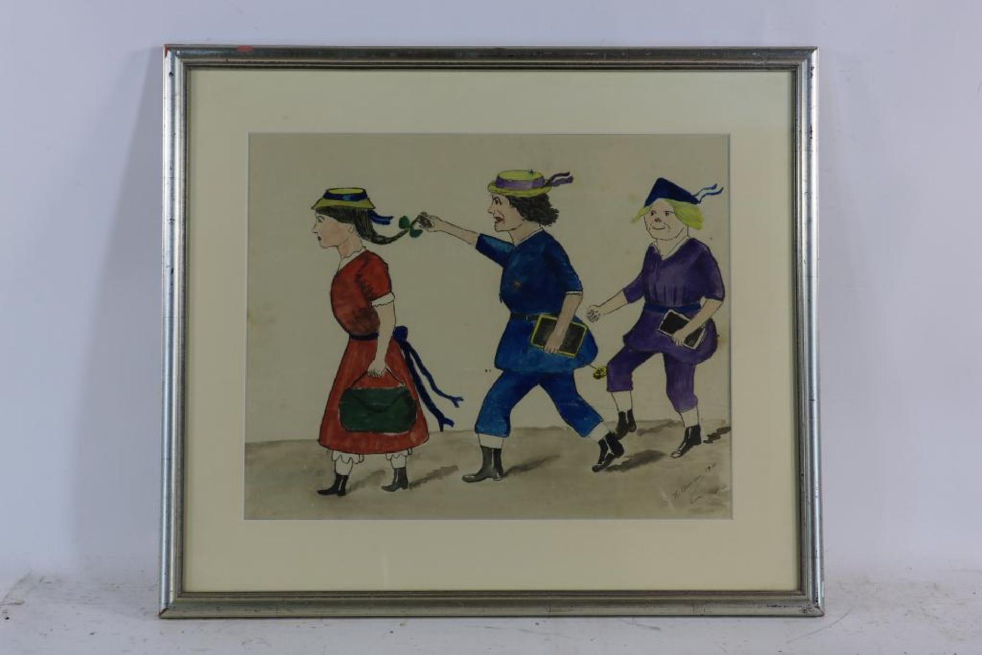 Hillerman, R., signed, teasing girls, watercolor 41 x 52 cm. - Bild 2 aus 3