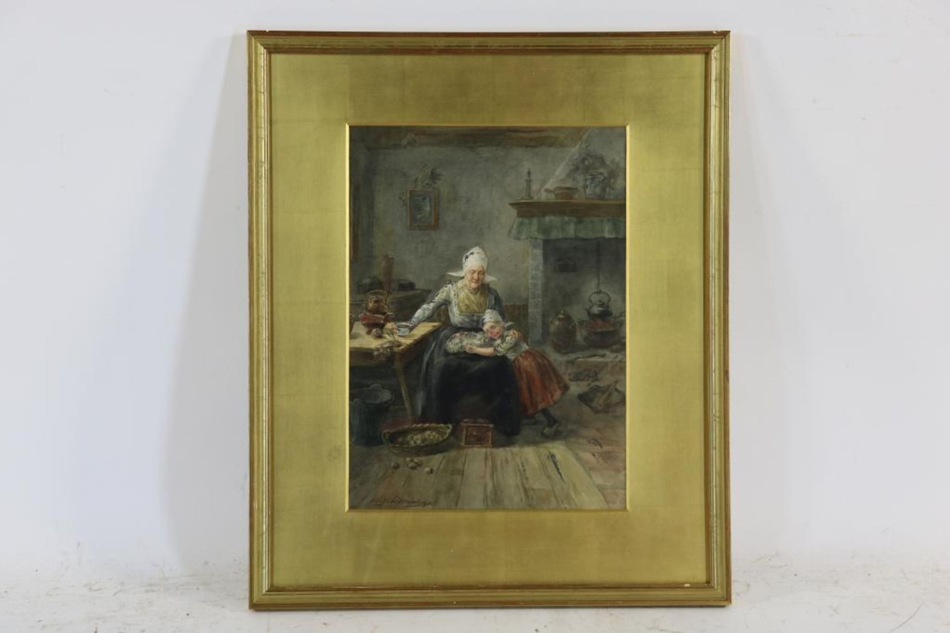 Ijzerdraad, Willem Bernardus, signed, Volendam interior, watercolor 34 x 25 cm. - Bild 2 aus 4