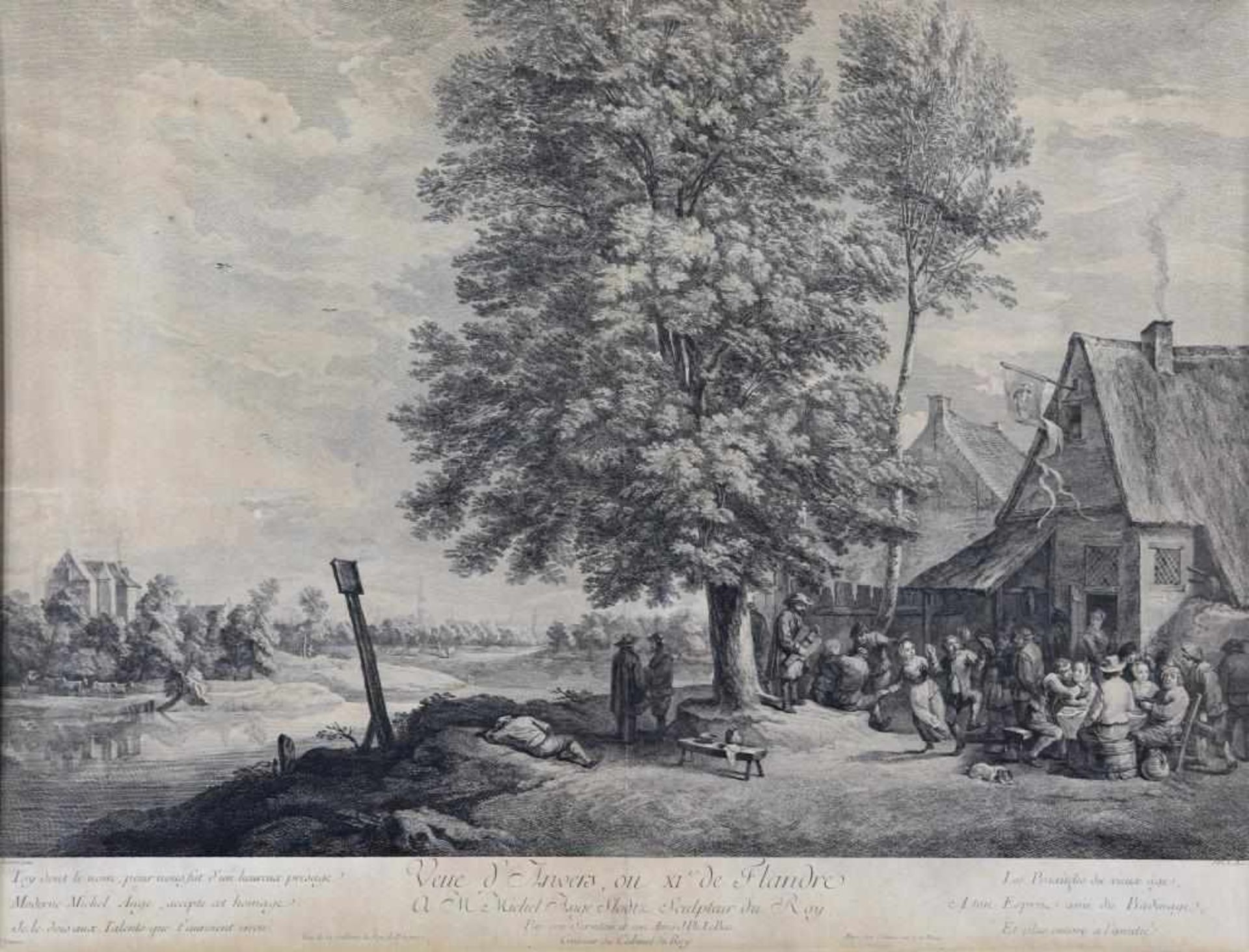 Veue d'Anvers ou XIe de Flandre, le Bas after Teniers, 55 x 71 cm.