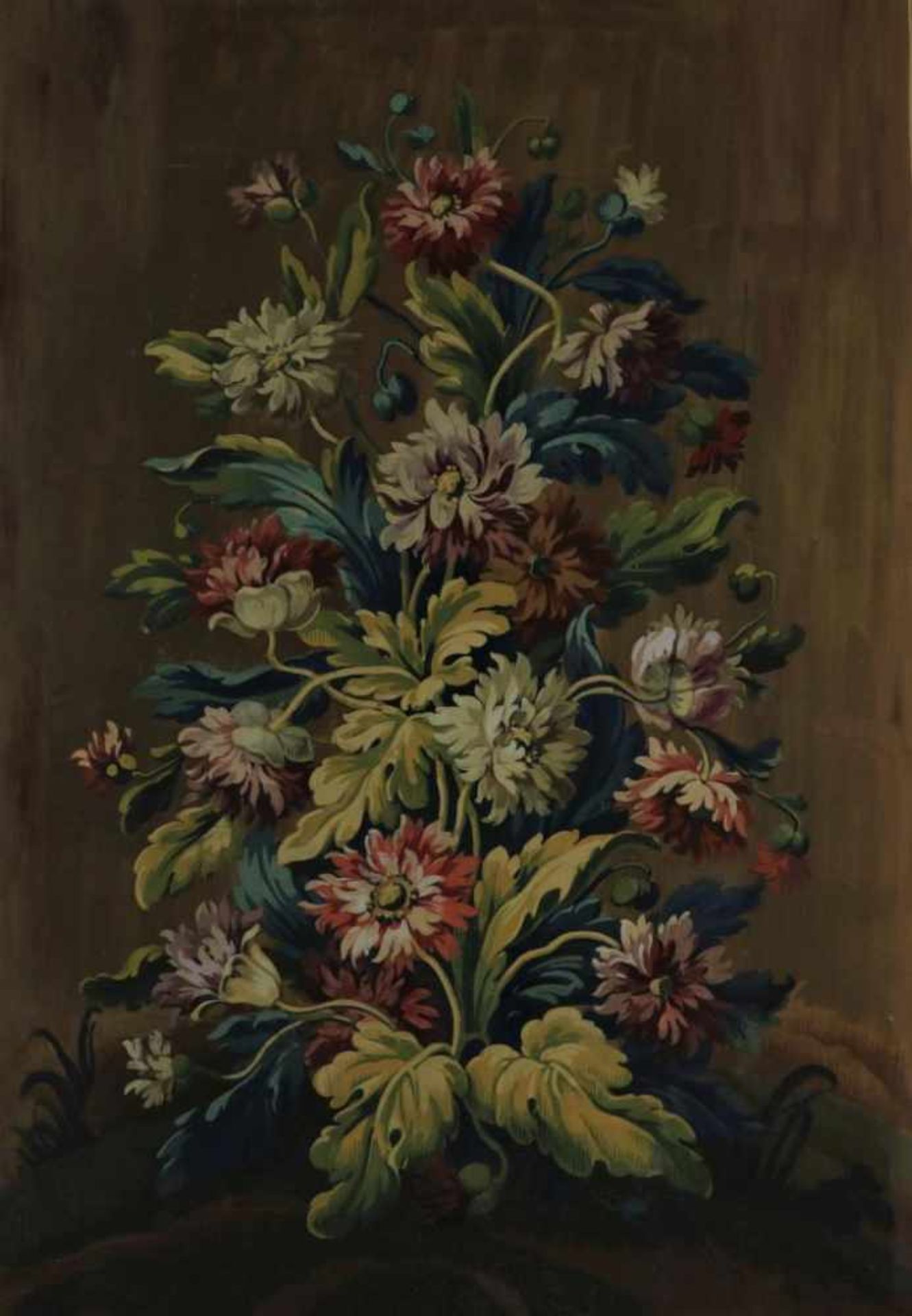 Unknown, unsigned, fireplace with flowers, oil on canvas 160 x 110 cm. -relined-