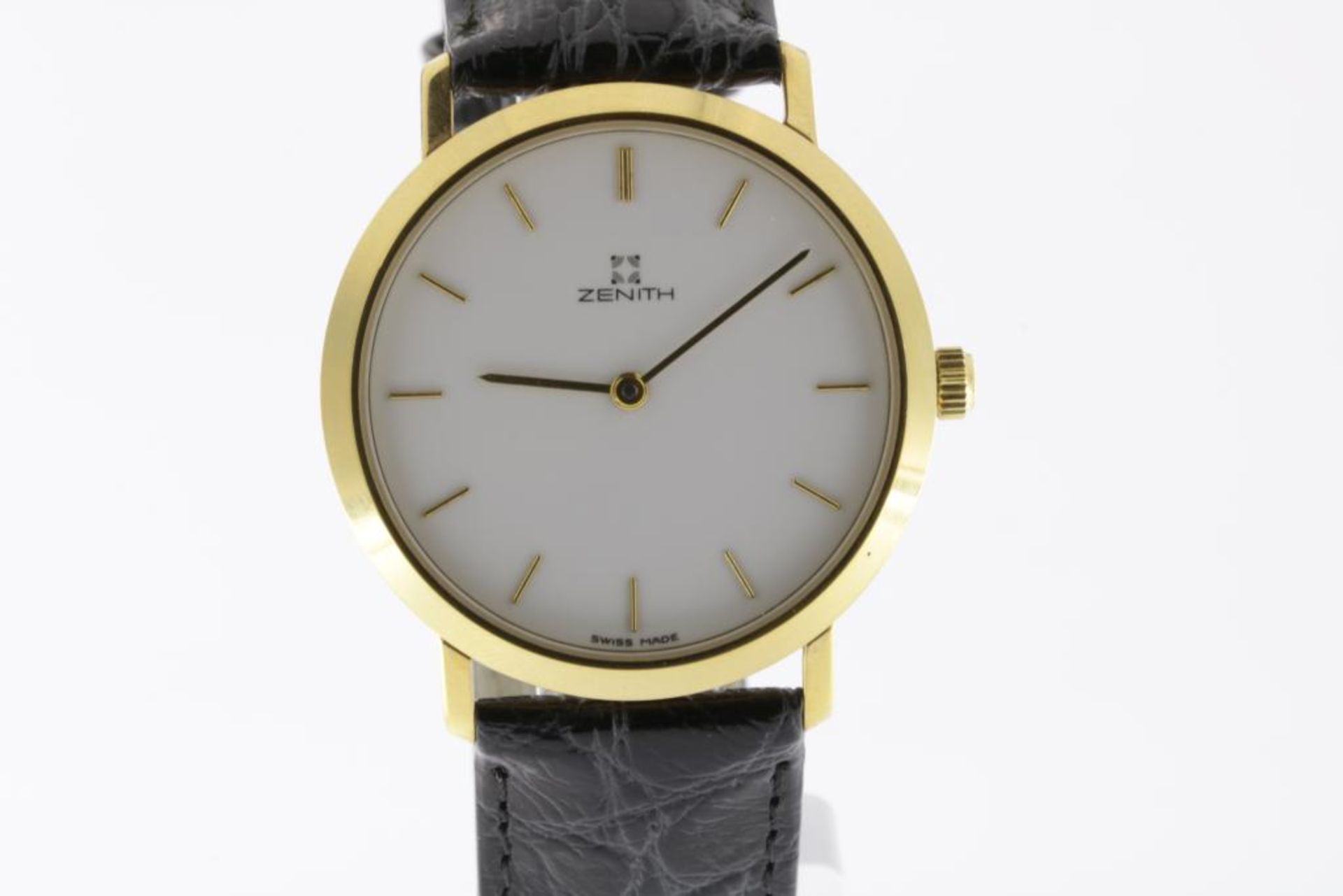Zenith horloge met zwartlederen band, in origineel etui