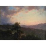 LIESTE CORNELIS (1817-1861), signed lr. hilly landscape at sunrise, oil on panel 21 x 27 cm.