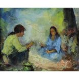 Unknown, women laying cards, canvas 34 x 41 cm.