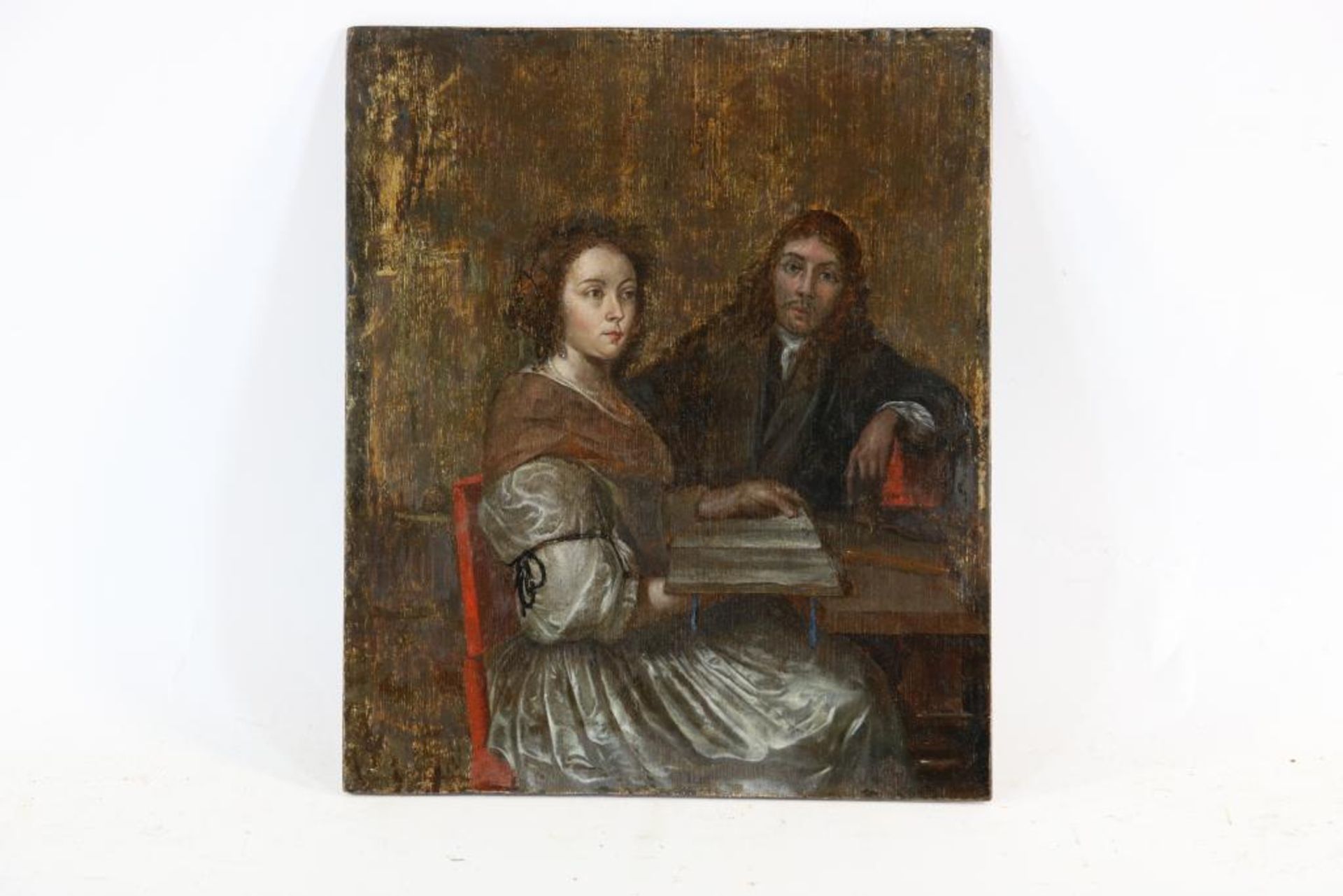 Unknown, unsigned 17th century, man and woman at the table, oil on panel 37 x 31 cm. - Bild 2 aus 3