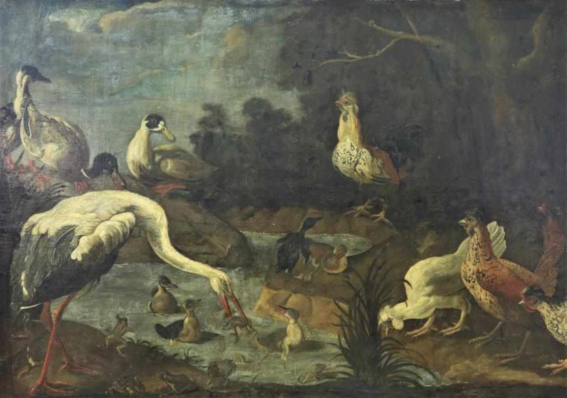 KESSEL, JAN VAN (1626-1679), after, Birds by the river, oil on canvas 120 x 170 cm. -relined-