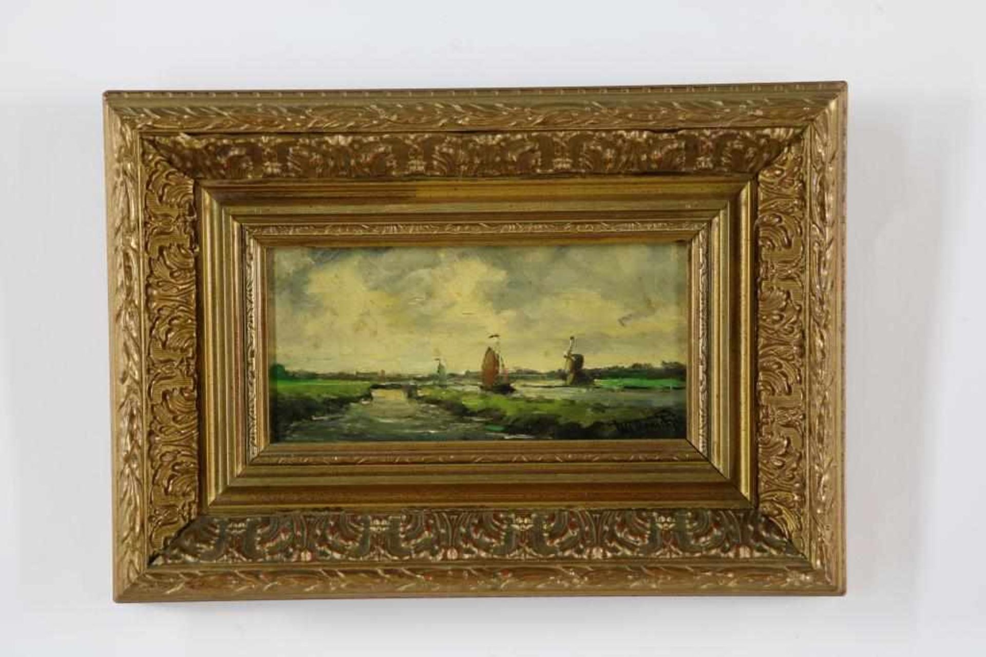 RIP WILLEM CORNELIS (1856-1922), ges. r.o., polderlandschap met vaart, paneel 10 x 20 cm. - Bild 2 aus 3