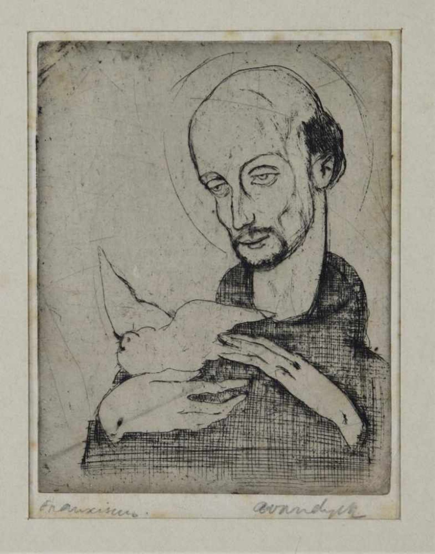 DYCK, A VAN, ges. r.o., portret van Fransicus van Assisi, ets 13 x 10 cm.
