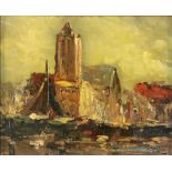 JANSEN WILLEM GEORGE F. (1871-1949), ges. r.o., stadsgezicht, paneel 24 x 30 cm.