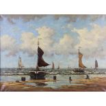 MESDAG TACO (1829-1902), signed lr, fishing boats by the sea, oil on canvas 80 x 110 cm.