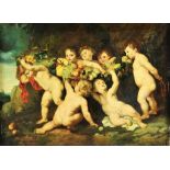 Onbekend, onduid. ges. r.o., putti met fruit (naar Rubens), paneel 30 x 41 cm.