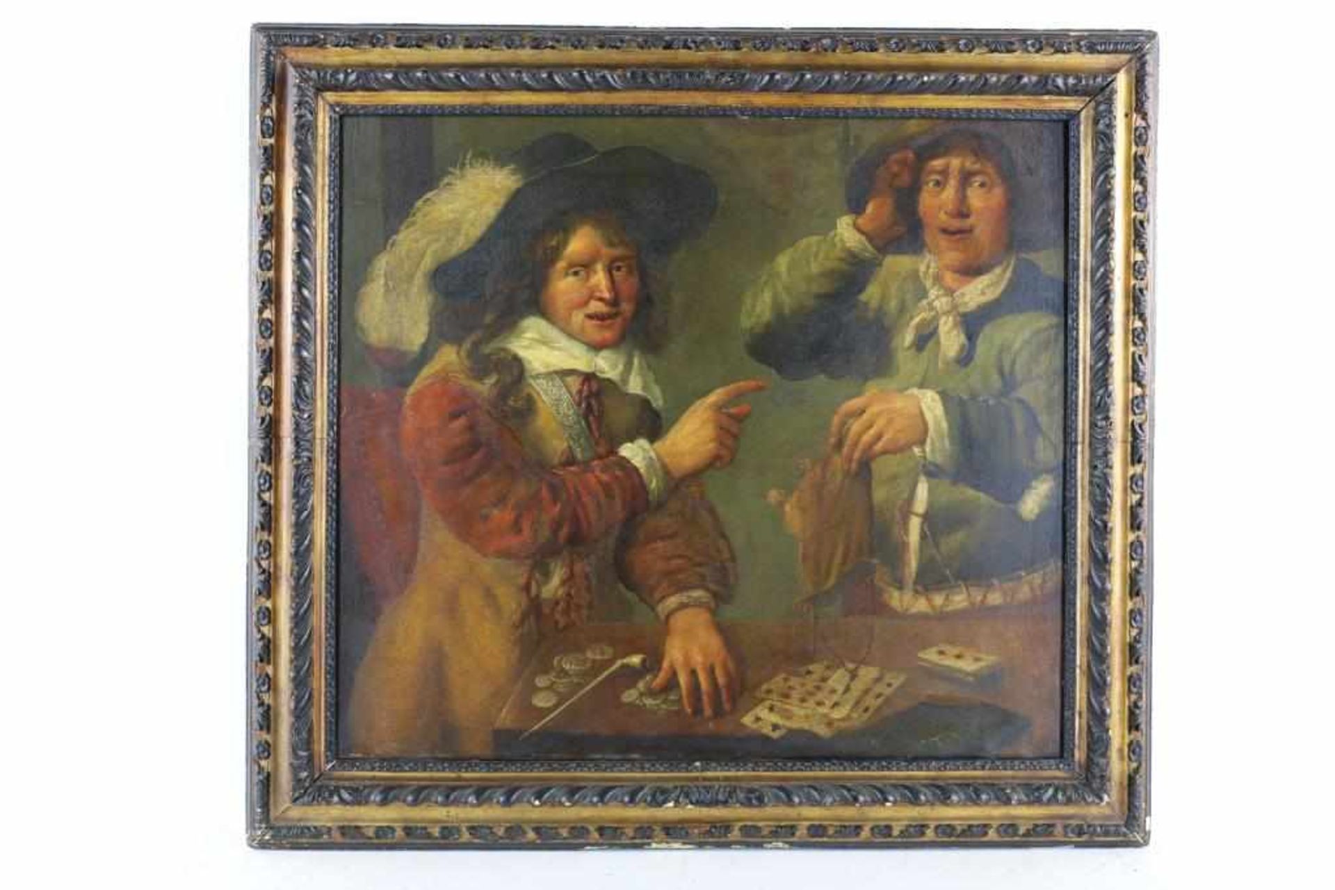 Unknown, unsigned 17th century, card players, oil on canvas 81 x 92 cm. -relined- - Bild 2 aus 4