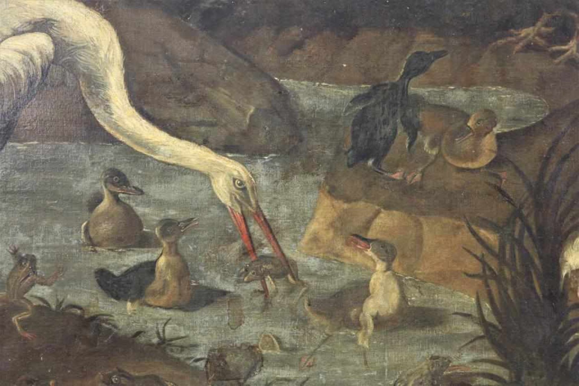 KESSEL, JAN VAN (1626-1679), after, Birds by the river, oil on canvas 120 x 170 cm. -relined- - Bild 4 aus 5