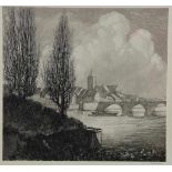 Veldheer, Jaap, signed, view on the Servaas bridge, Maasstricht, etching 42 45 cm.