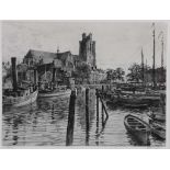 Roodenburg, Hendrik Elias, signed, view on Dordrecht, etching 40 x 52 cm.